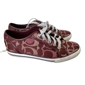 COACH Dee Canvas Monogram Maroon Sneaker Size 7.5